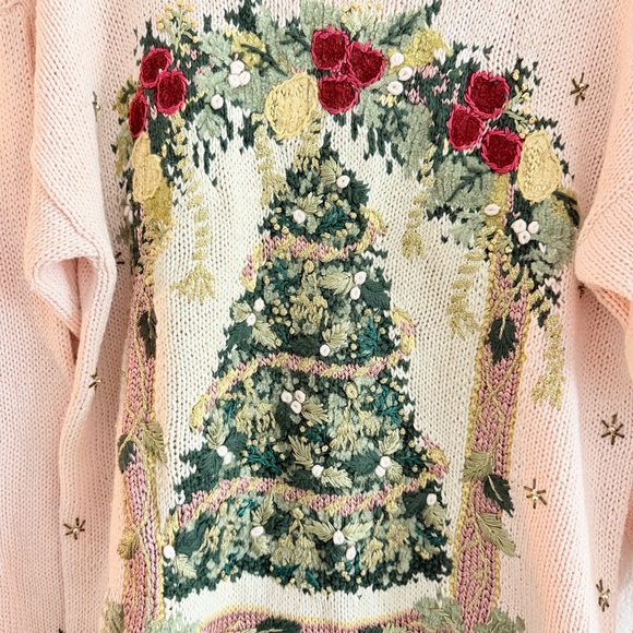 Vintage Tiara International Pink Christmas Tree Ugly Sweater Size Medium - Picture 2 of 5